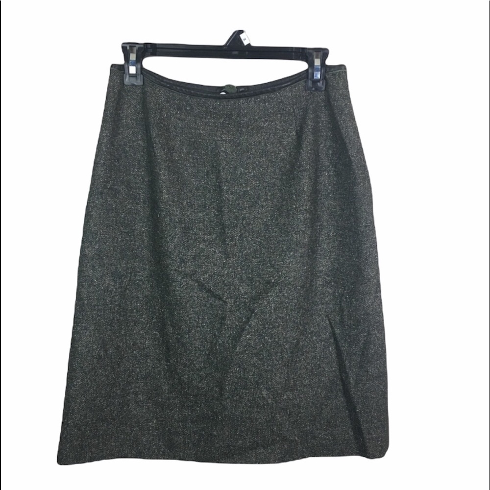 Burns green wool/silk pencil skirt with leather